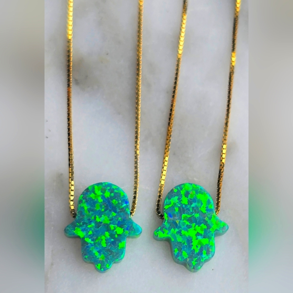 Made In Italy Gold Plated Sterling Silver And Opal Hamsa Pendant Necklace